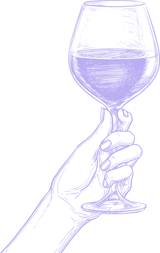 purple sketch art of a hand holding a wine glass