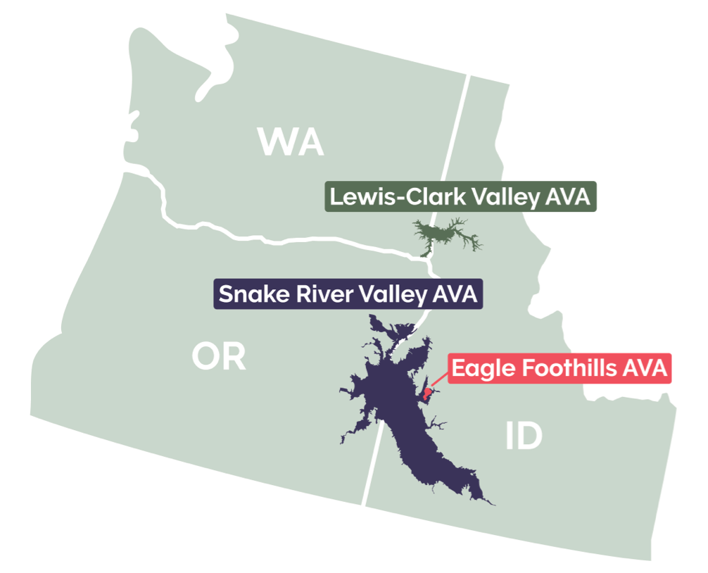 Map showing the 3 AVAs in the ID, OR, and WA area